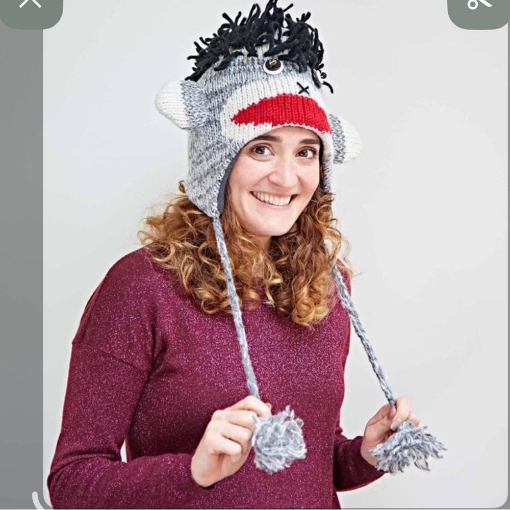 Gray Sock Monkey Knit Hat for Kids